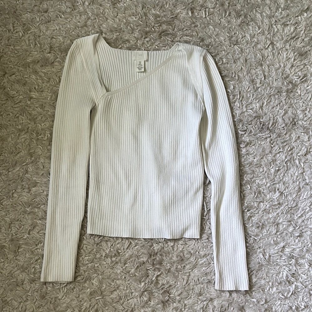 H&M Asymmetrical Neckline White Ribbed Women's Top